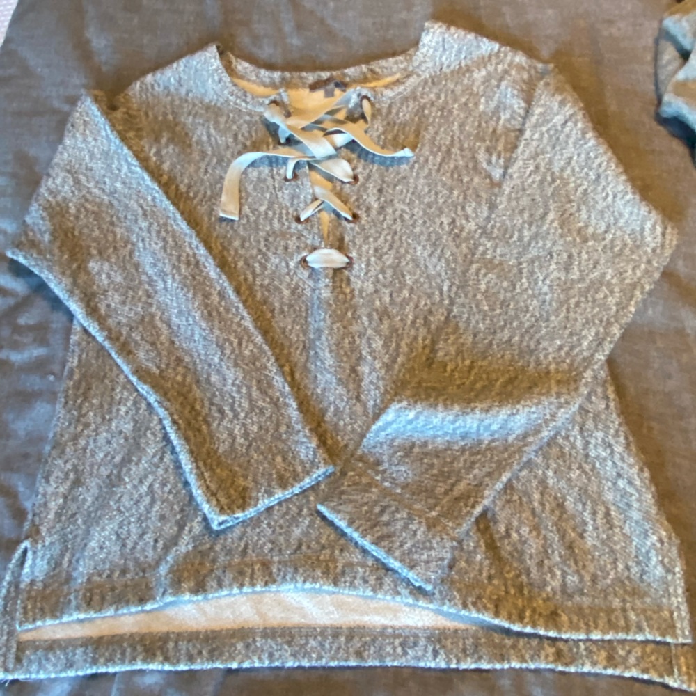 Lilla P Gray Fleece CrissCross Tie Top Womens Size XS